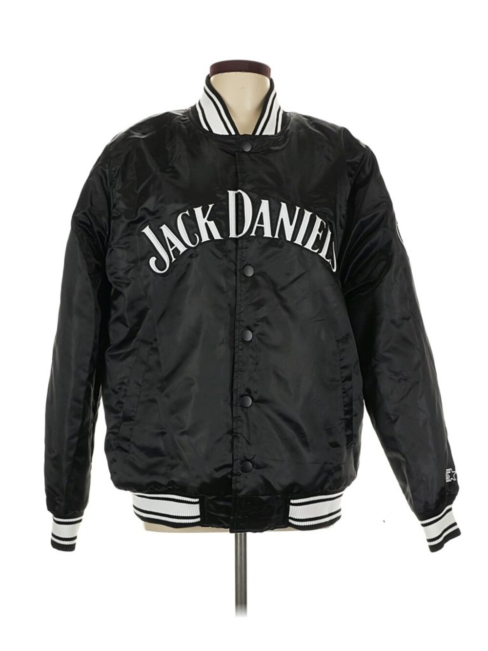 Starter Jack Daniel's Satin Bomber Jacket Men's Large Black Varsity Snap Front L